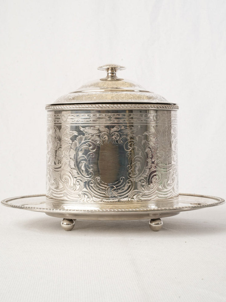 Silver-Plated Biscuit Jar with Rococo Revival Engraving - 8"