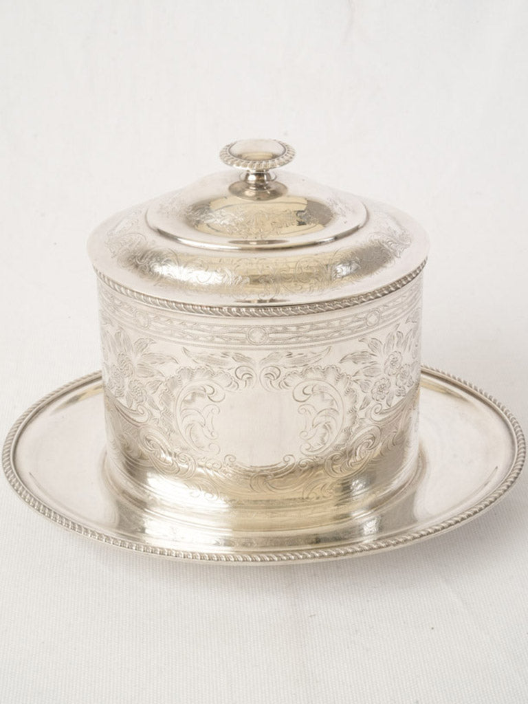 Silver-Plated Biscuit Jar with Rococo Revival Engraving - 8"