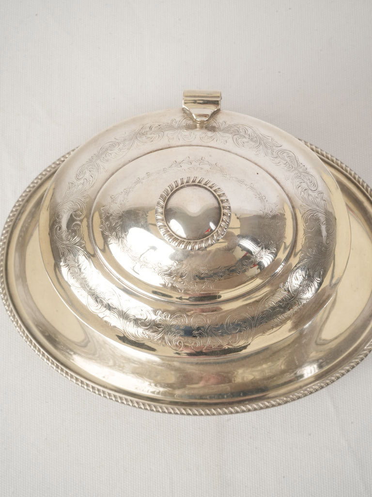 Silver-Plated Biscuit Jar with Rococo Revival Engraving - 8"