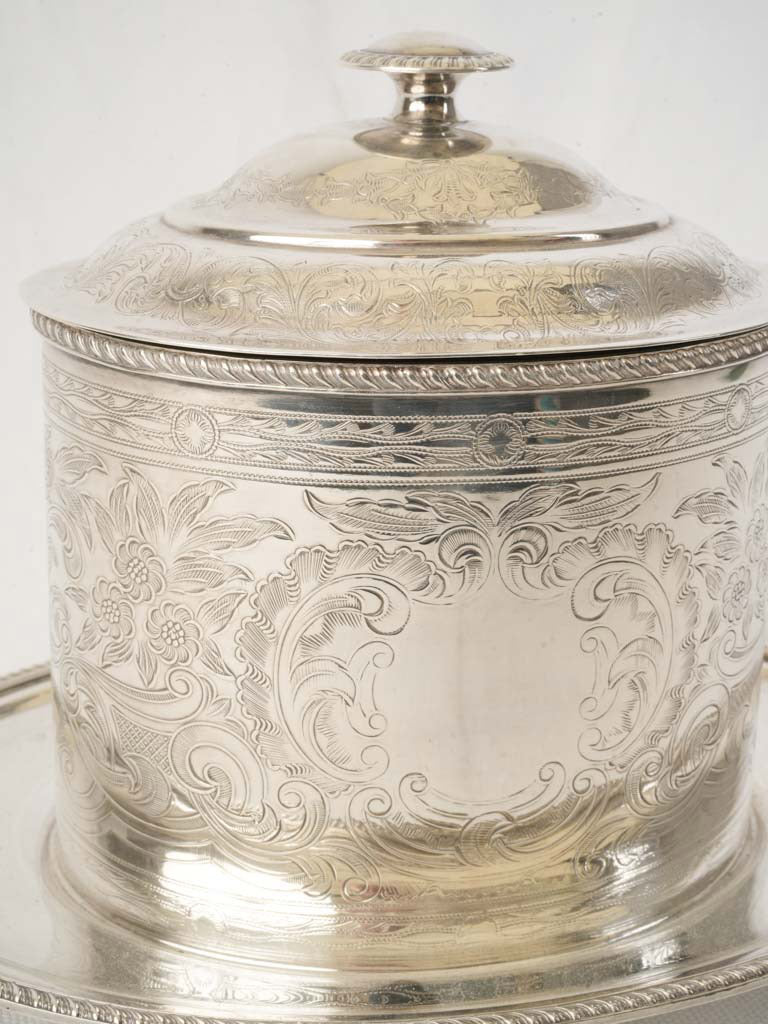 Silver-Plated Biscuit Jar with Rococo Revival Engraving - 8"