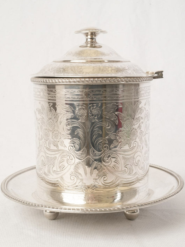 Silver-Plated Biscuit Jar with Rococo Revival Engraving - 8"