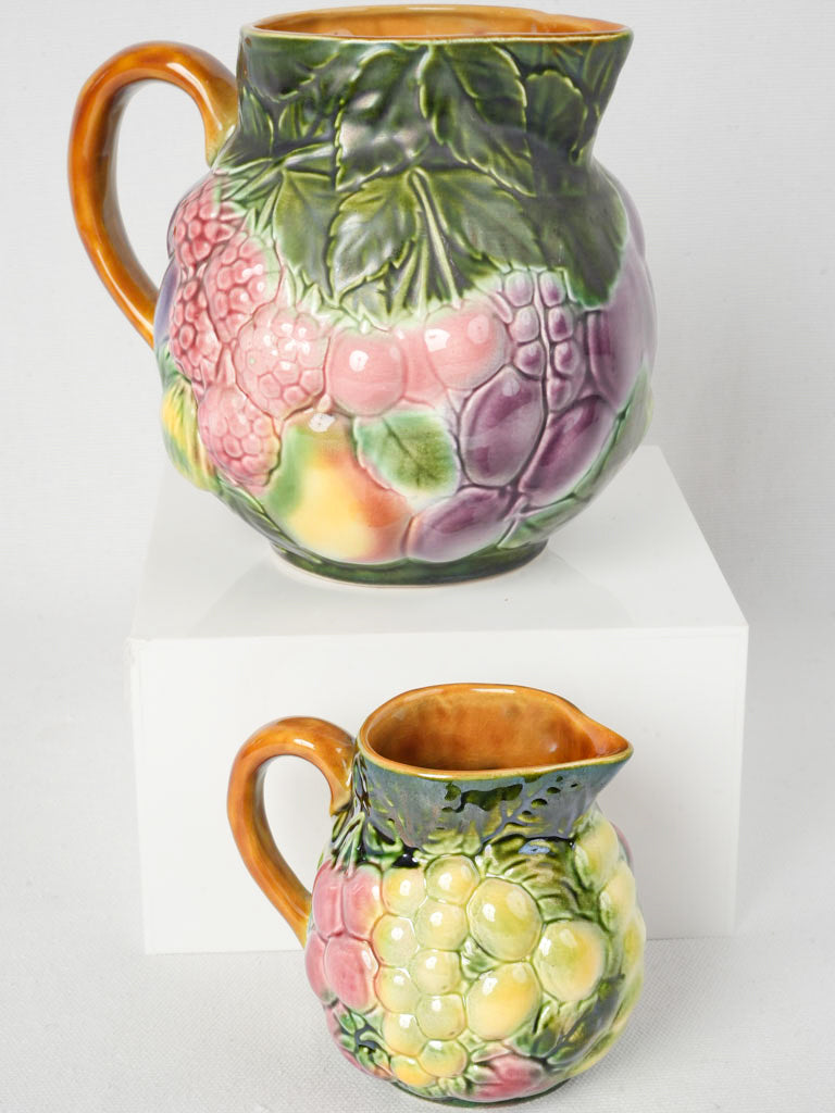 Vintage French Majolica Fruit Motif Pitcher Set - 6¾"