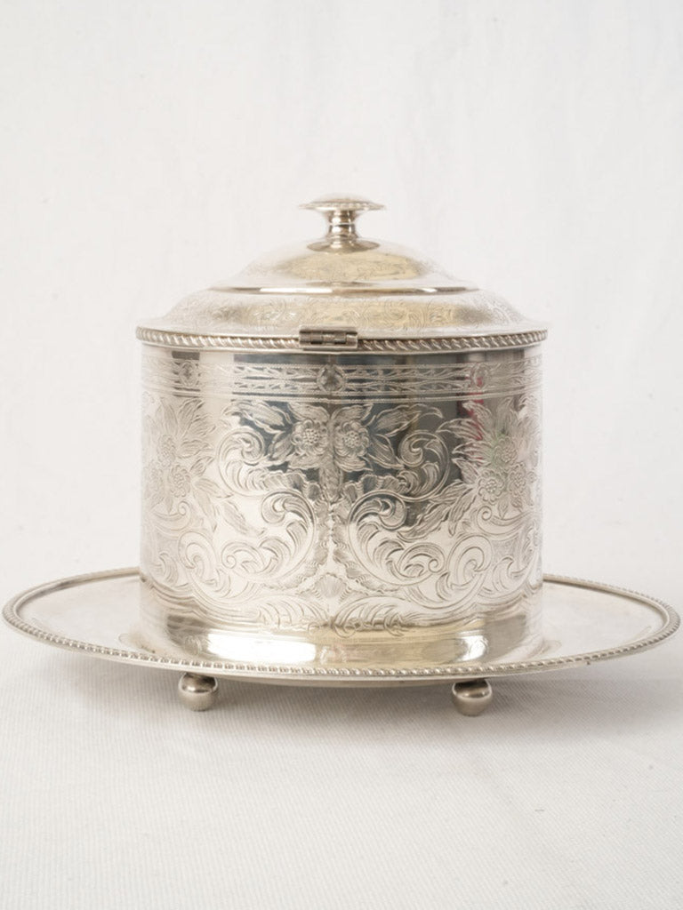 Silver-Plated Biscuit Jar with Rococo Revival Engraving - 8"