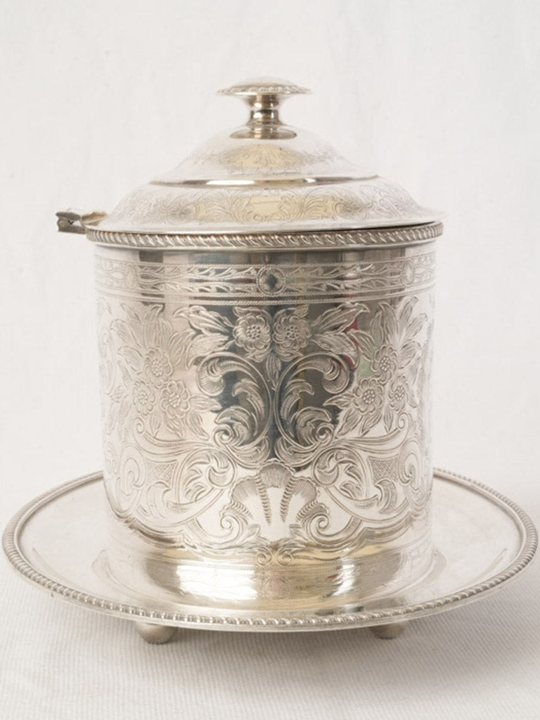 Silver-Plated Biscuit Jar with Rococo Revival Engraving - 8"