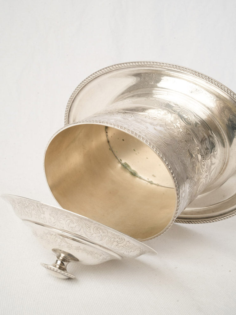 Silver-Plated Biscuit Jar with Rococo Revival Engraving - 8"