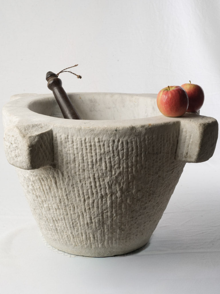Very Large Antique Marble Mortar w/ Wooden Pestle - 14½" x 24¾"