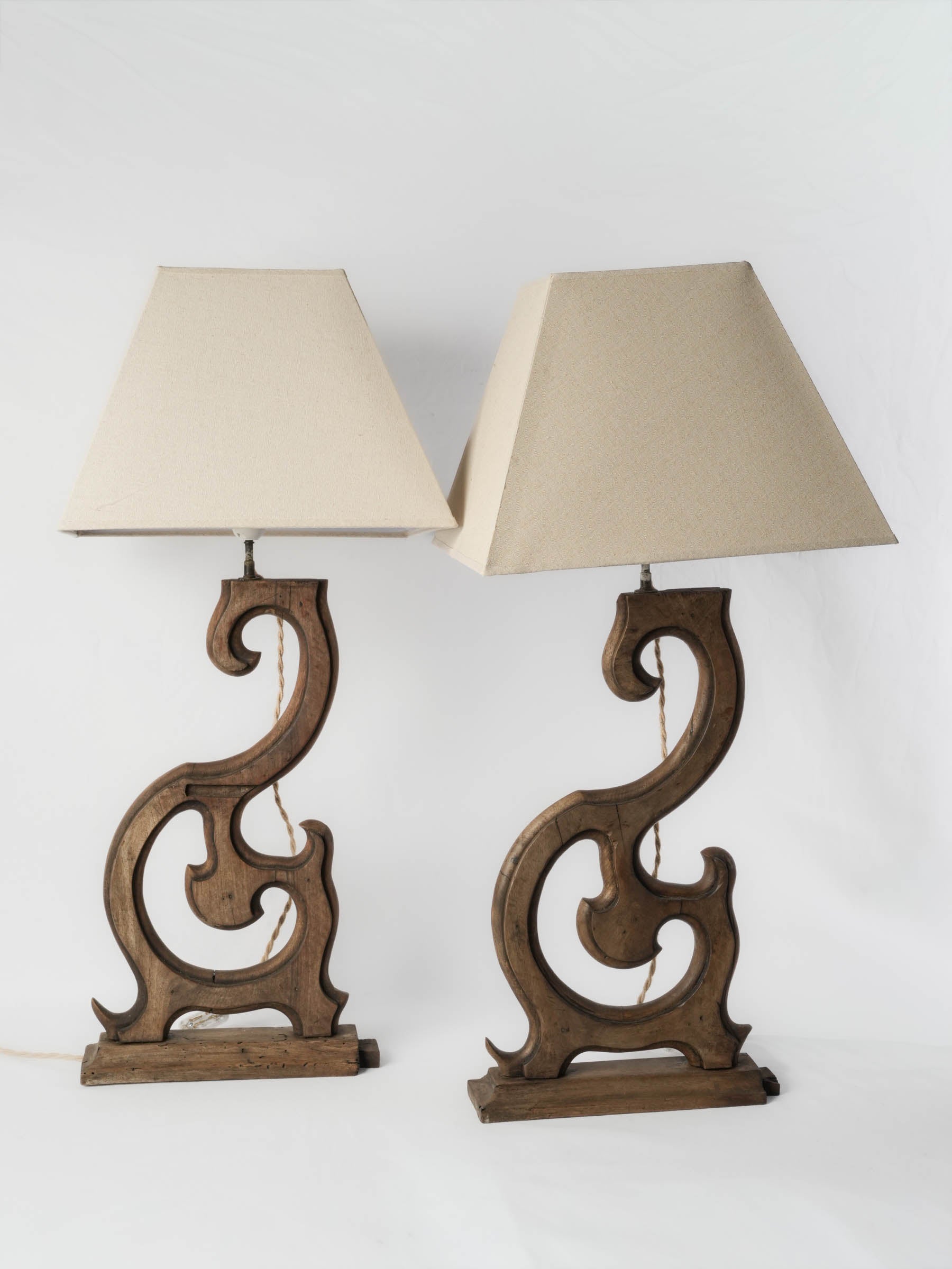 Pair of Sculptural Lamps Crafted from Antique Furniture Elements - 35"