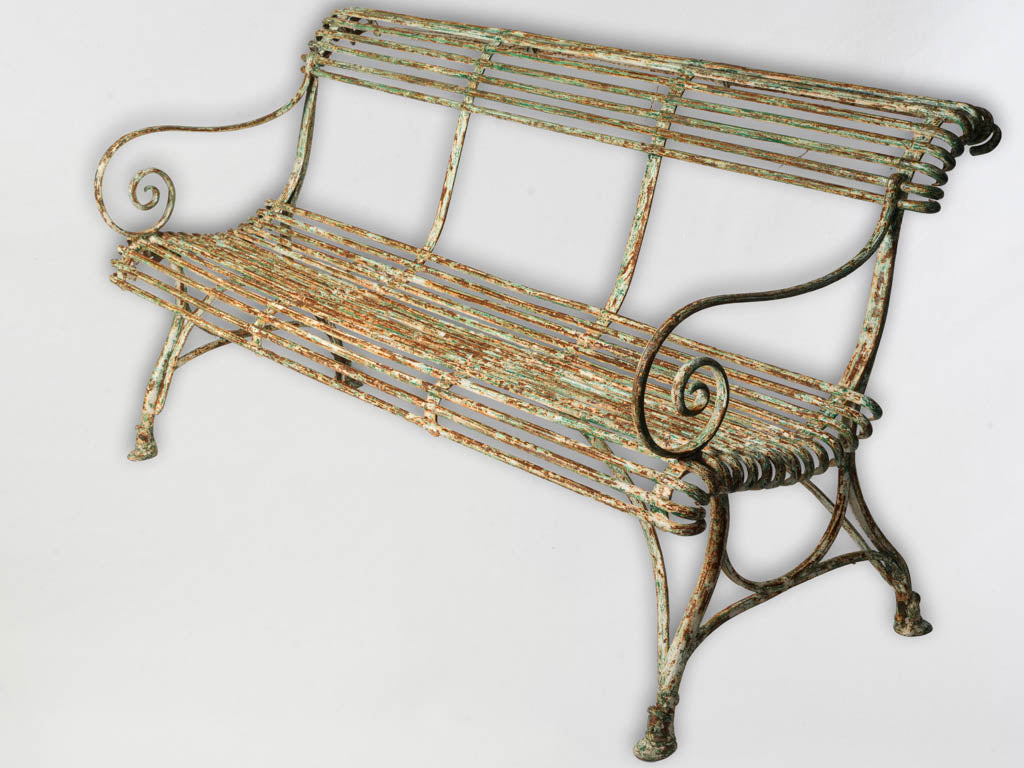 Antique French Iron Garden Bench from Arras w/ Hoof Feet - 64¼"