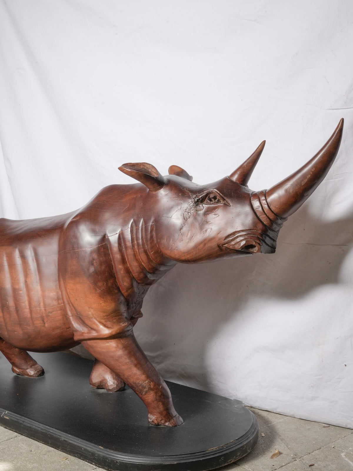 Monumental Mid-Century Monoxylous Hand-Carved Hardwood Rhinoceros, c. 1960 - 41" x 75½"
