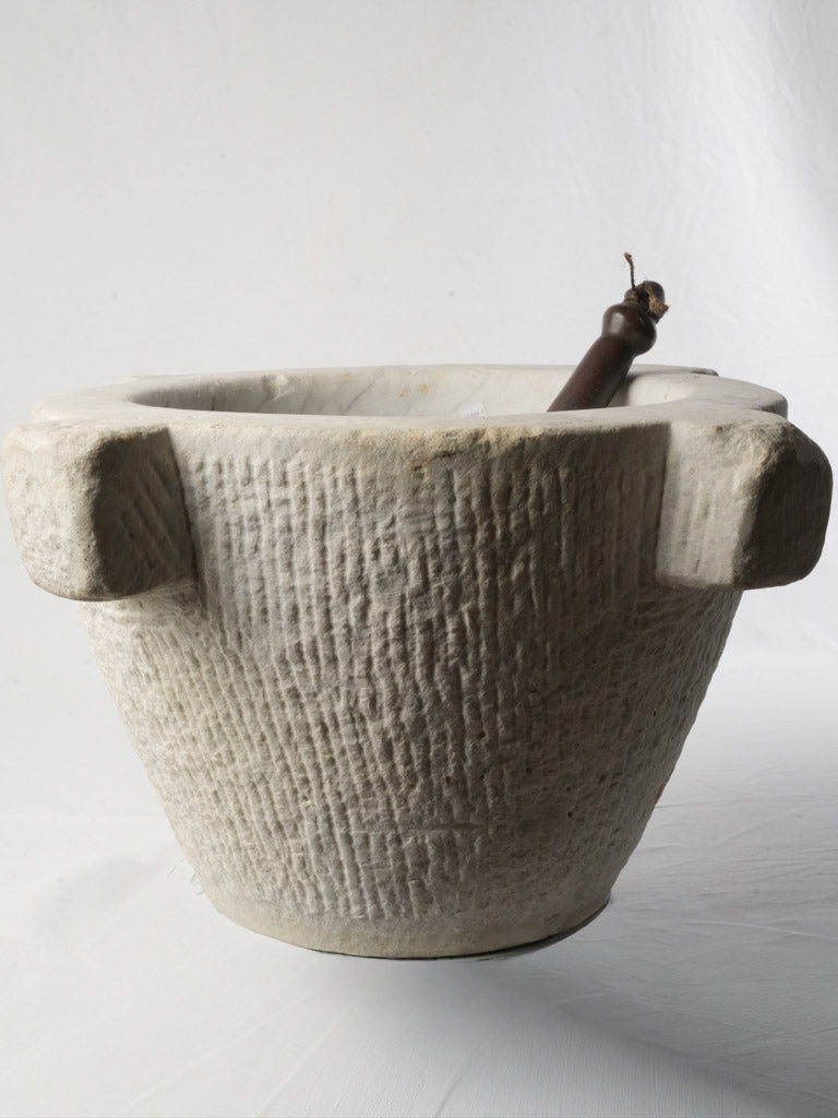 Very Large Antique Marble Mortar w/ Wooden Pestle - 14½" x 24¾"