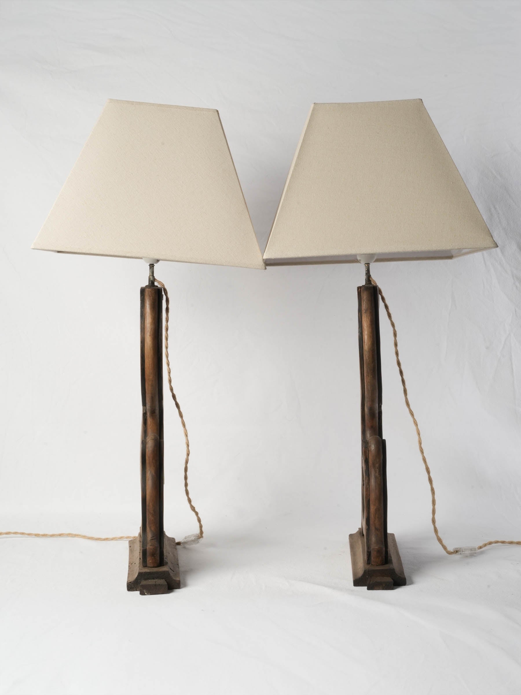 Pair of Sculptural Lamps Crafted from Antique Furniture Elements - 35"