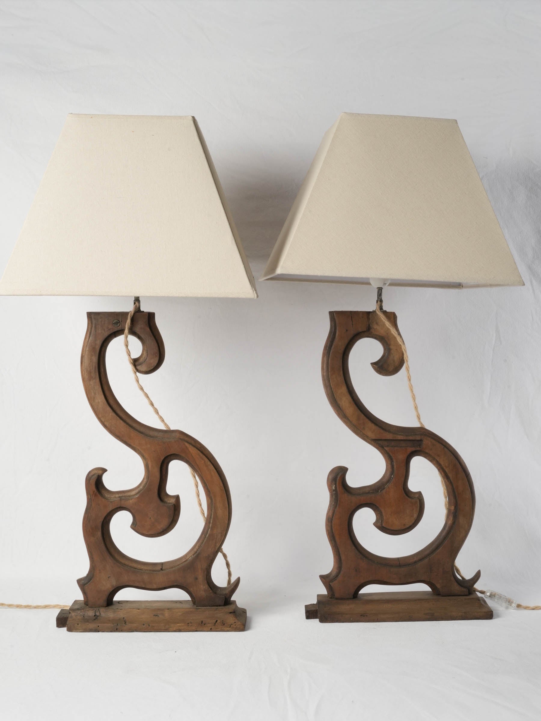 Pair of Sculptural Lamps Crafted from Antique Furniture Elements - 35"