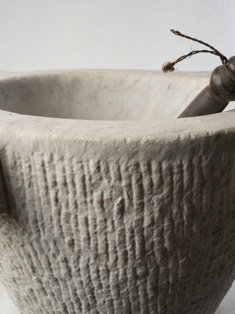 Very Large Antique Marble Mortar w/ Wooden Pestle - 14½" x 24¾"
