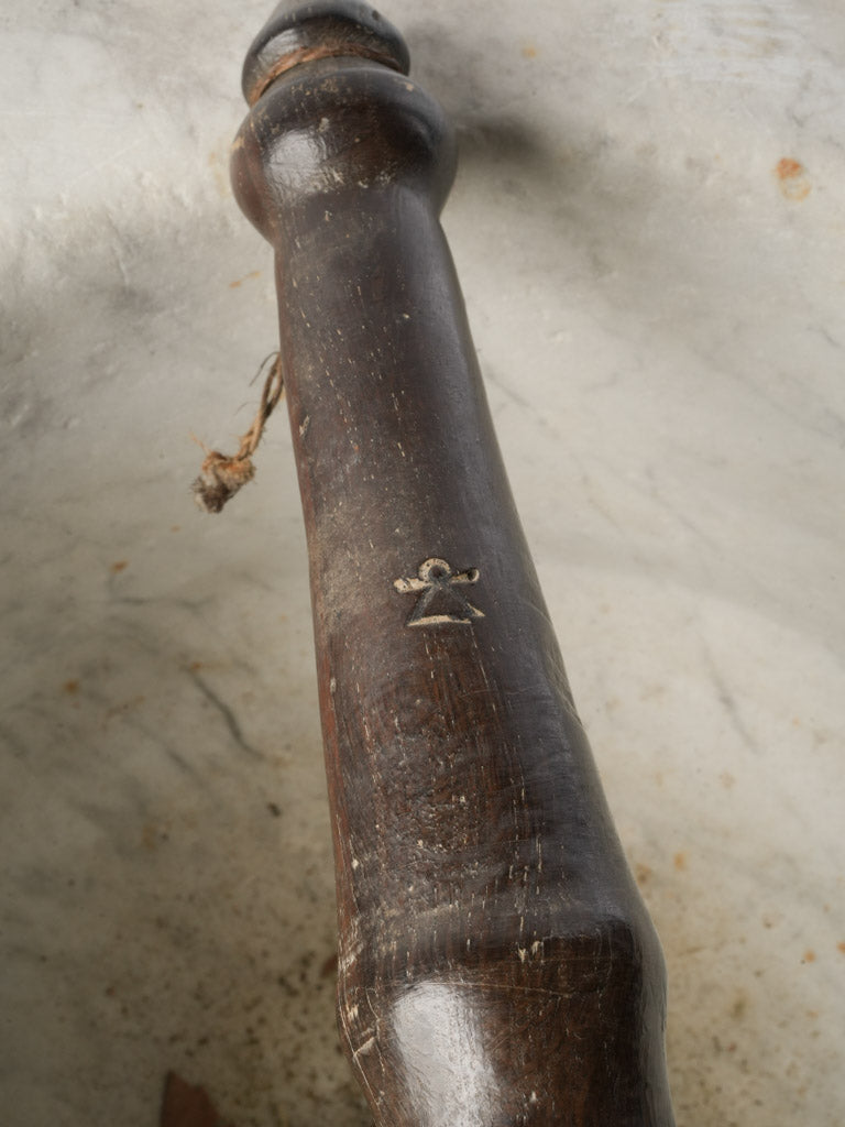 Very Large Antique Marble Mortar w/ Wooden Pestle - 14½" x 24¾"