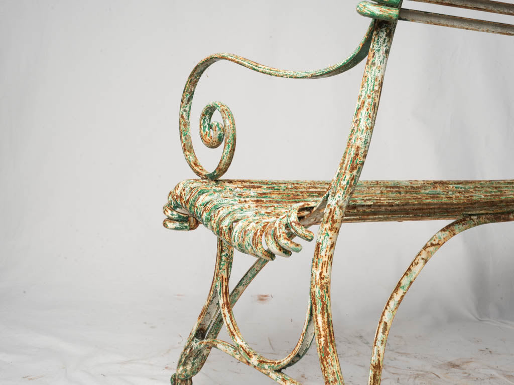 Antique French Iron Garden Bench from Arras w/ Hoof Feet - 64¼"