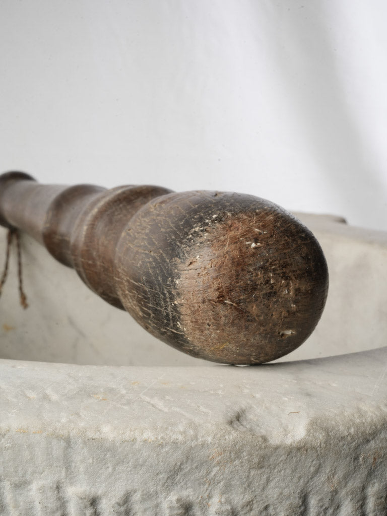 Very Large Antique Marble Mortar w/ Wooden Pestle - 14½" x 24¾"