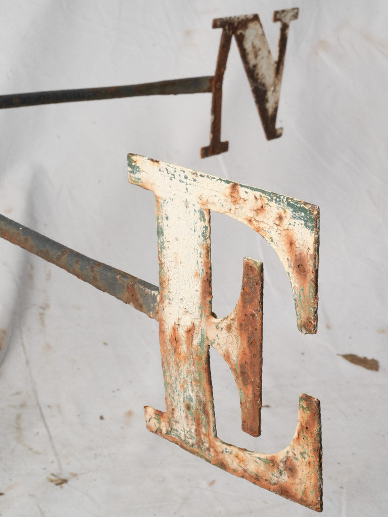 19th Century French Wrought Iron Weathervane w/ Flag and Crescent Moon - 81½"