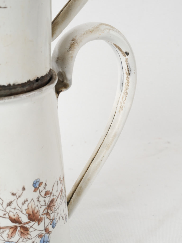 Old-world white and blue coffee pot