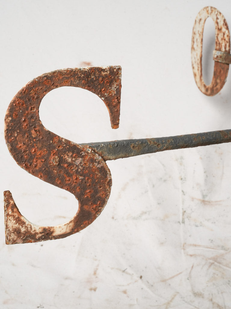 19th Century French Wrought Iron Weathervane w/ Flag and Crescent Moon - 81½"