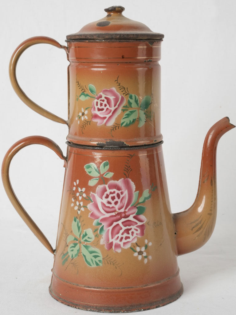 Antique floral enamel coffee percolator