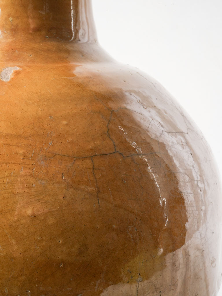 Sculptural Large Antique Glazed Jug w/ Vibrant Ocher Glaze - 17¾"