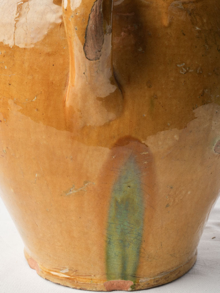 Sculptural Large Antique Glazed Jug w/ Vibrant Ocher Glaze - 17¾"