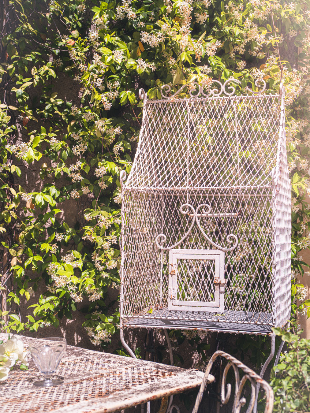 Charming Mid 20th-Century Wrought Iron Birdcage W/ Scrollwork - 67"