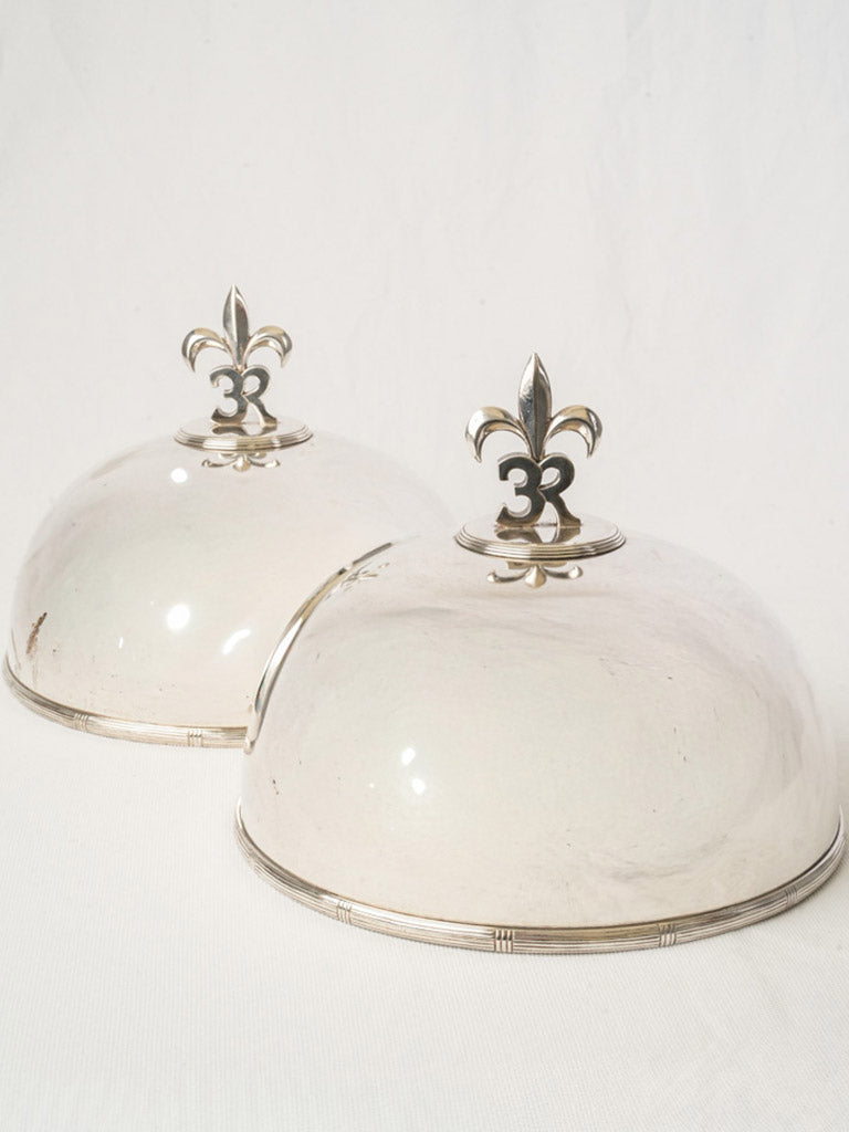 Pair of French Silver-Plated Plate Cloches w/ Fleur-de-Lis Finials - 8¼"