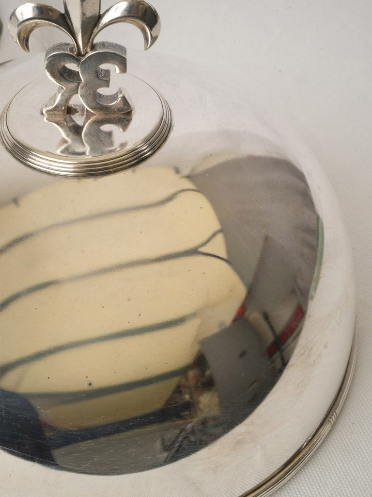 Pair of French Silver-Plated Plate Cloches w/ Fleur-de-Lis Finials - 8¼"