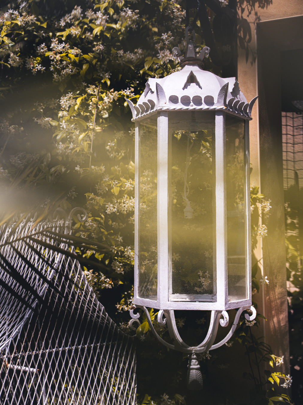 Patina-finished hexagonal lanterns