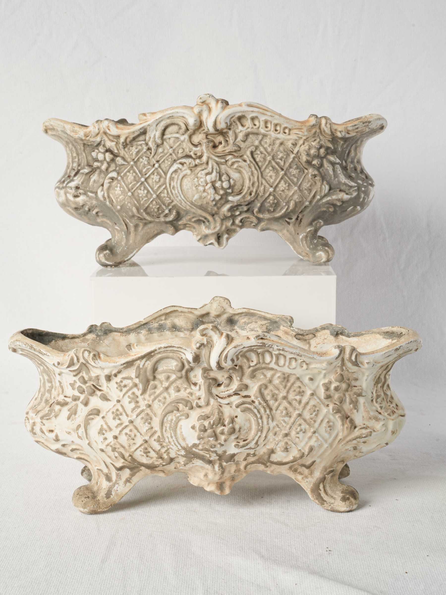 Pair of Early 20th-Century Rococo Style Cast Iron Planters - 12½"