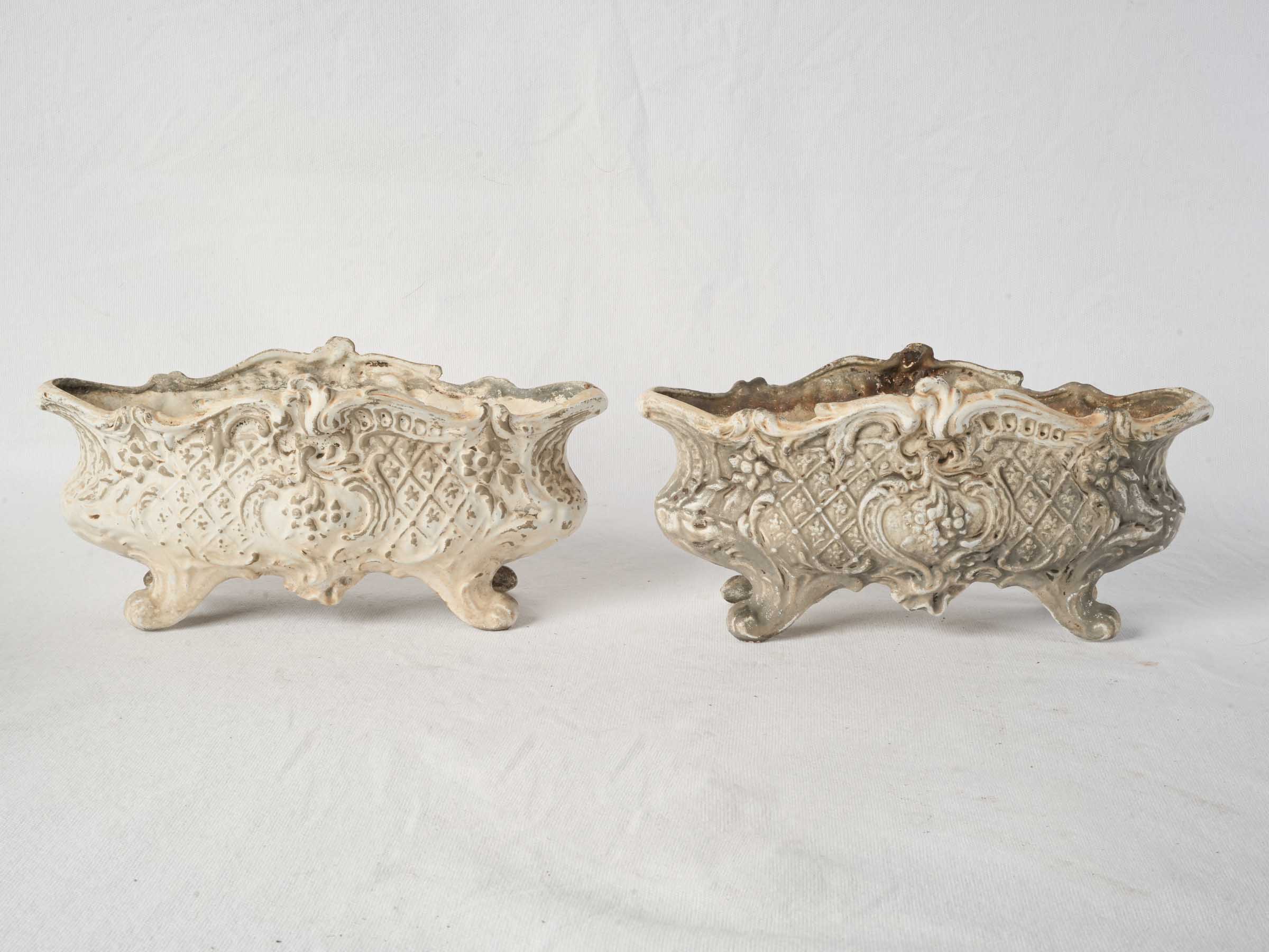 Pair of Early 20th-Century Rococo Style Cast Iron Planters - 12½"