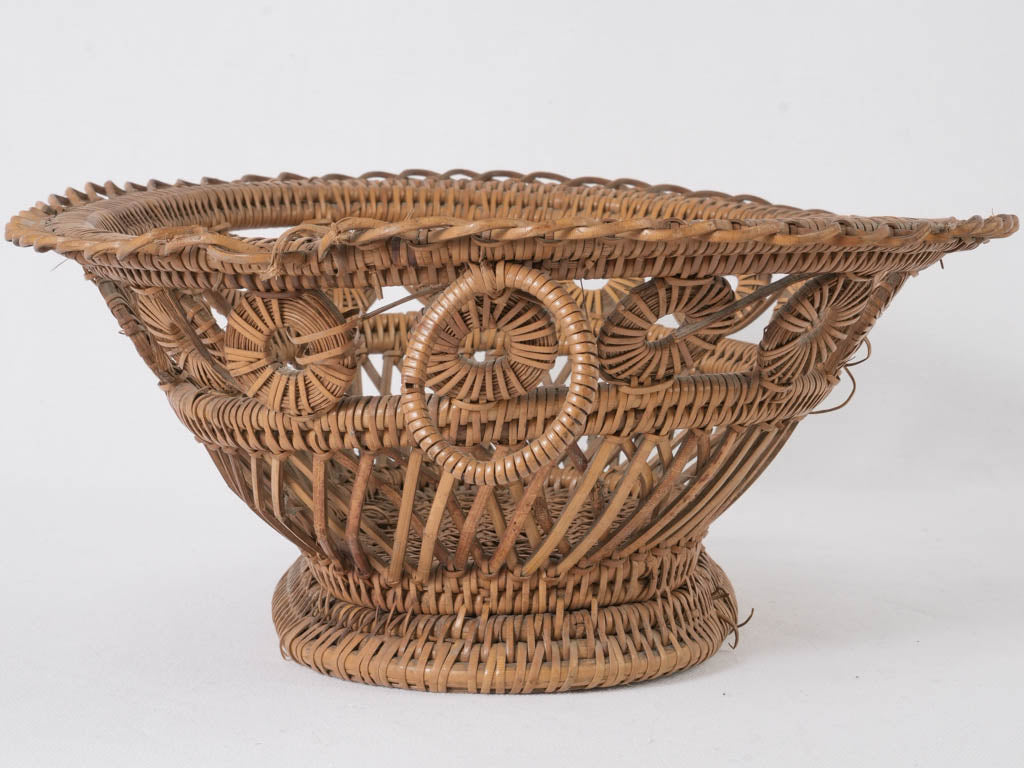 Antique round woven fruit wicker basket