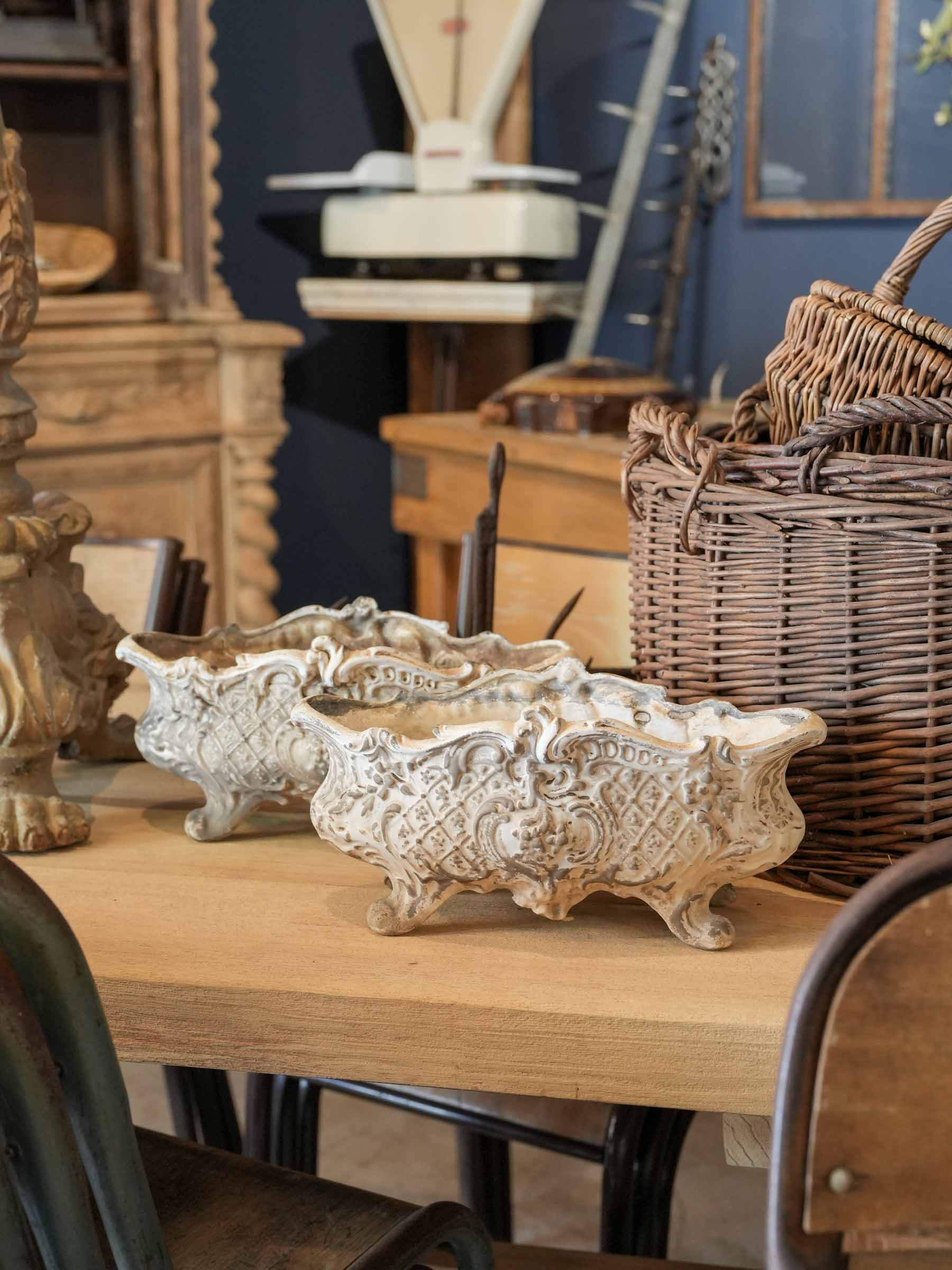 Pair of Early 20th-Century Rococo Style Cast Iron Planters - 12½"