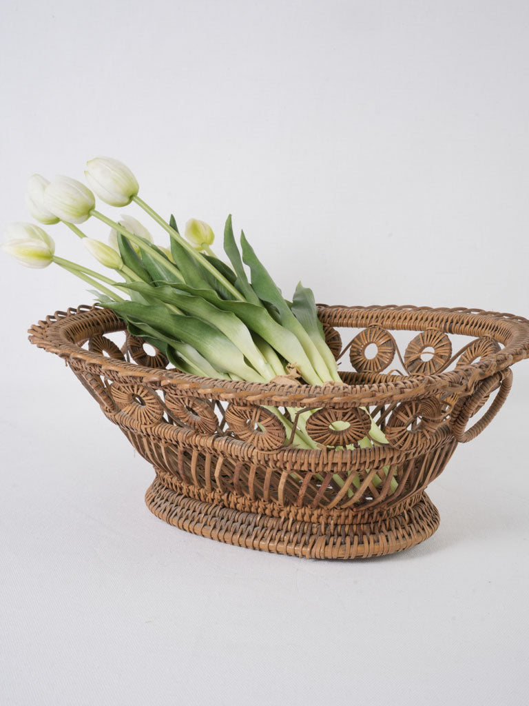 Beautiful French round woven wicker basket