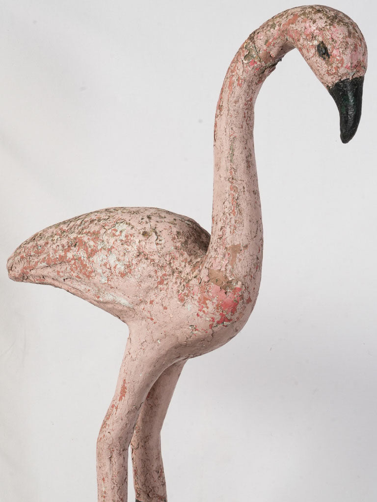Antique weathered cement flamingo statue