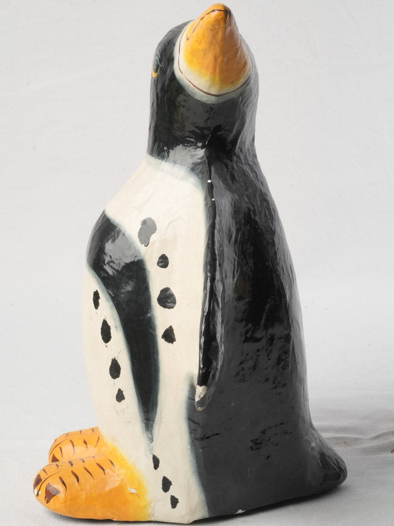 Singular Hand Painted Papier Mâché Penguin From the 60s - 13¾"