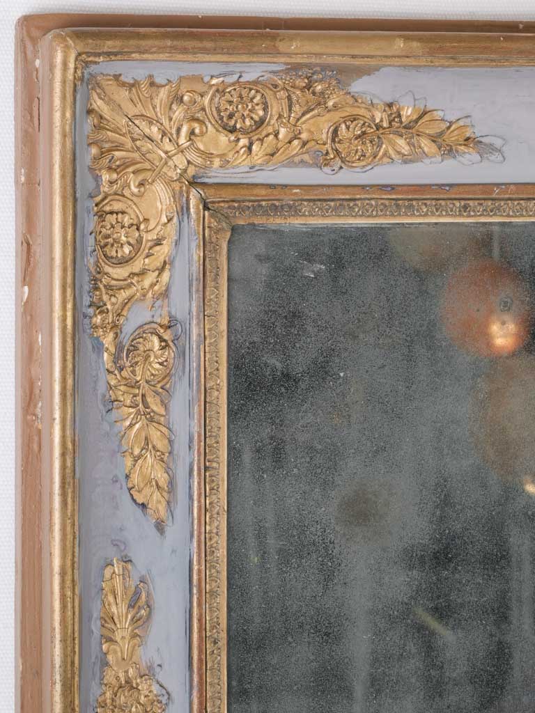 Gilt plastered blue antique wall mirror