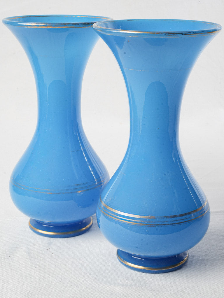 Pair of Blue Tinted Opaline Glass Vases -Early 20th Century - 12¼"