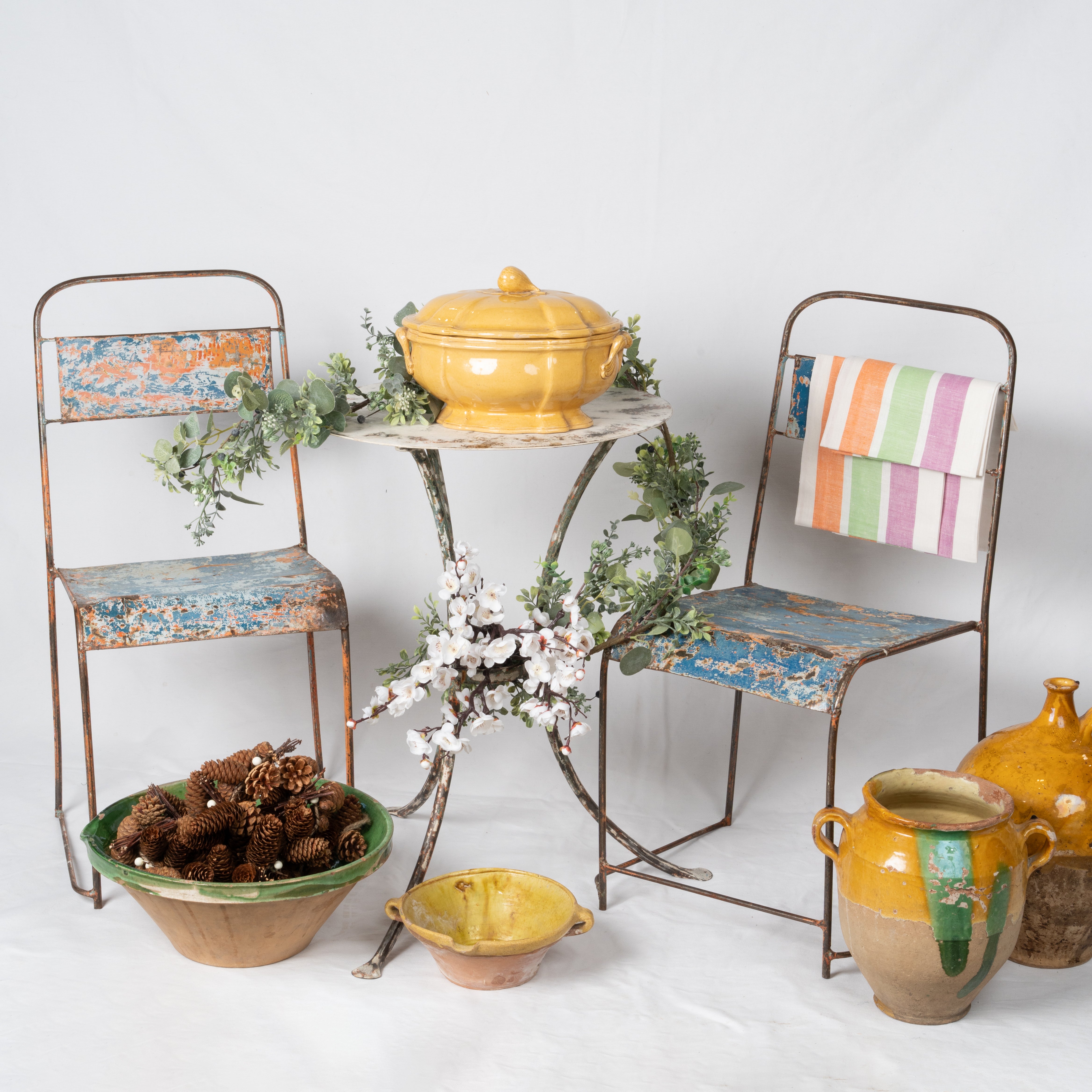 Weathered industrial garden chairs