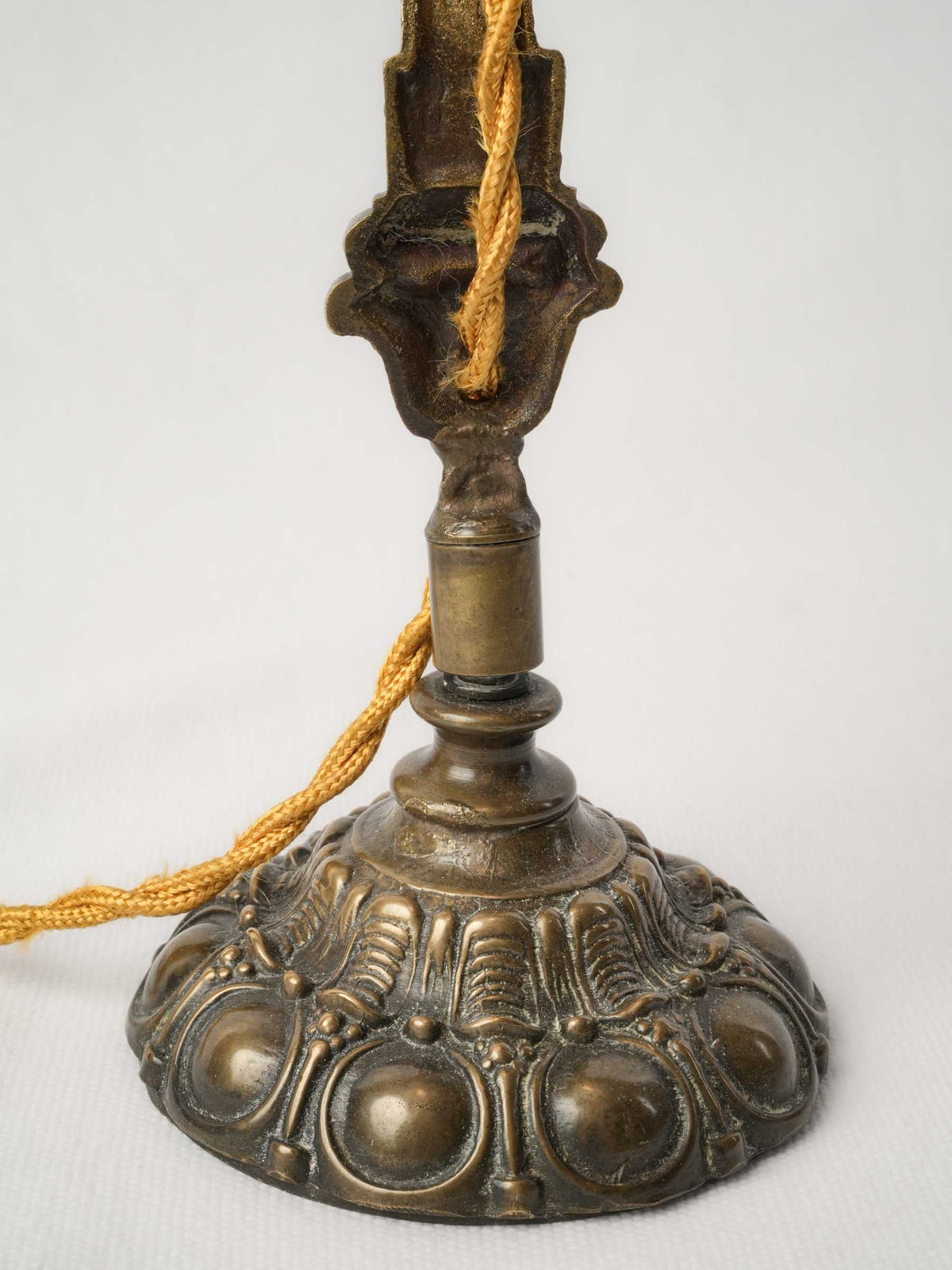 Petite Art Nouveau Brass Lamp w/ Frosted Glass Flower Shade - 5½"