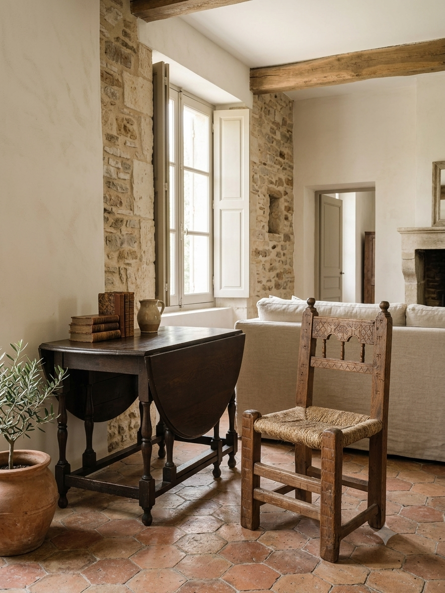 Early 20th-Century Hand-Carved Rustic Chair w/ Rush Seat -35¾"