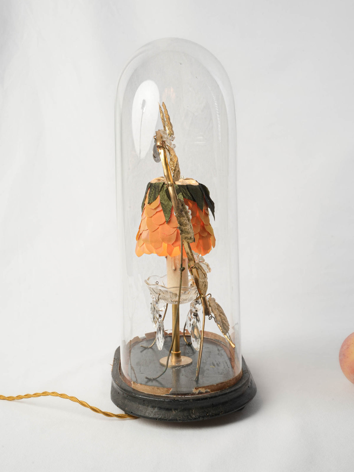 Bespoke Lamp w/ Antique Bridal Globe and Silk-Petal Shade - 17¾"