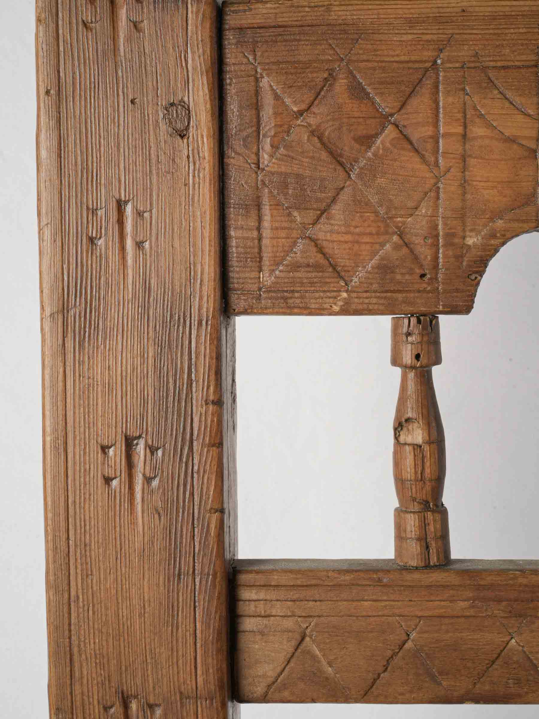 Early 20th-Century Hand-Carved Rustic Chair w/ Rush Seat -35¾"