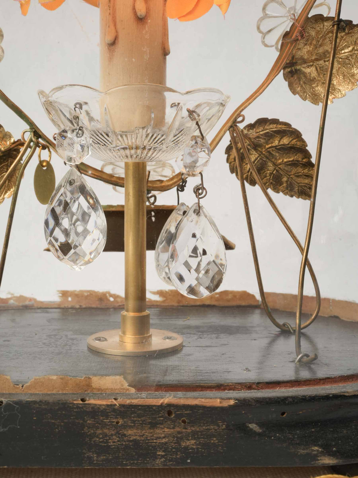 Bespoke Lamp w/ Antique Bridal Globe and Silk-Petal Shade - 17¾"