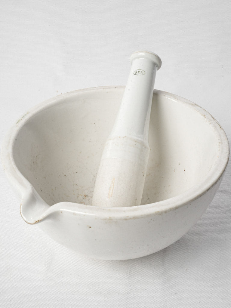 Glazed white apothecary mortar