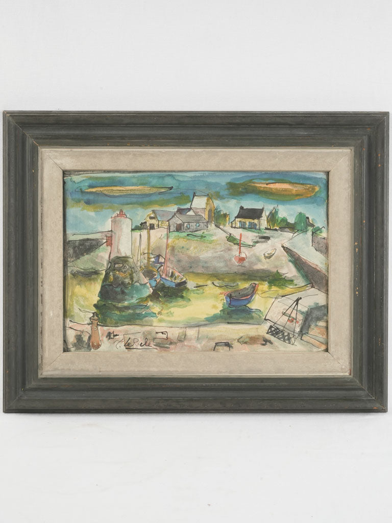 Vintage coastal watercolor painting