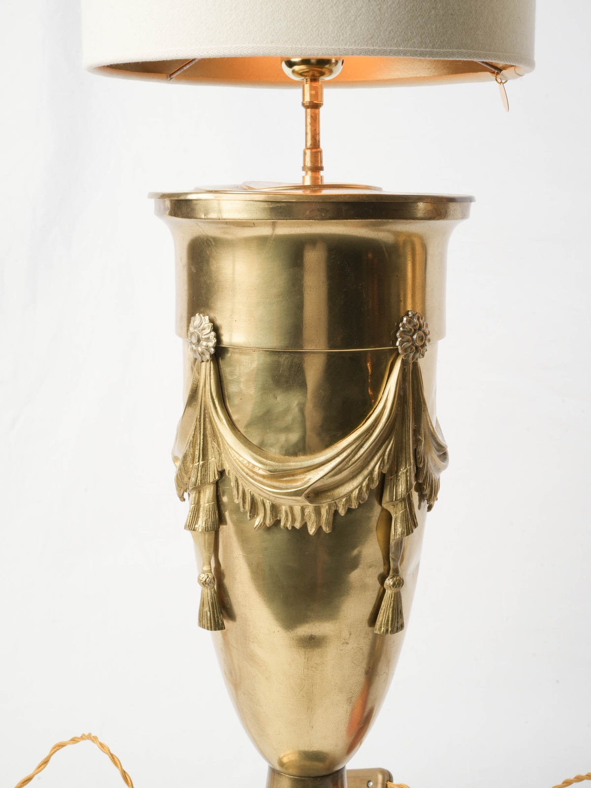 Pair of Very Tall Brass Urn Table Lamps w/ Custom-Made Felt Shades - 45"