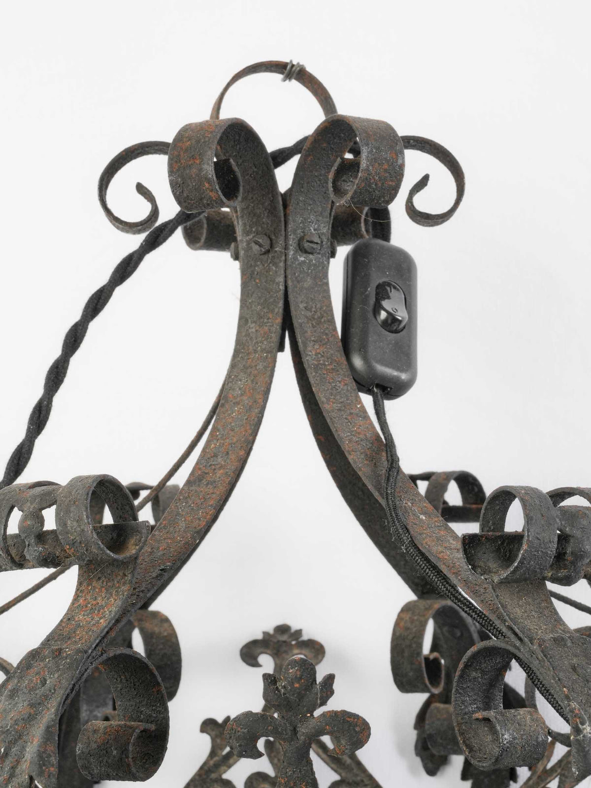 Mid-20th-Century French Wrought-Iron Lantern w/ Colored Stained Glass - 26½" x 15¾"