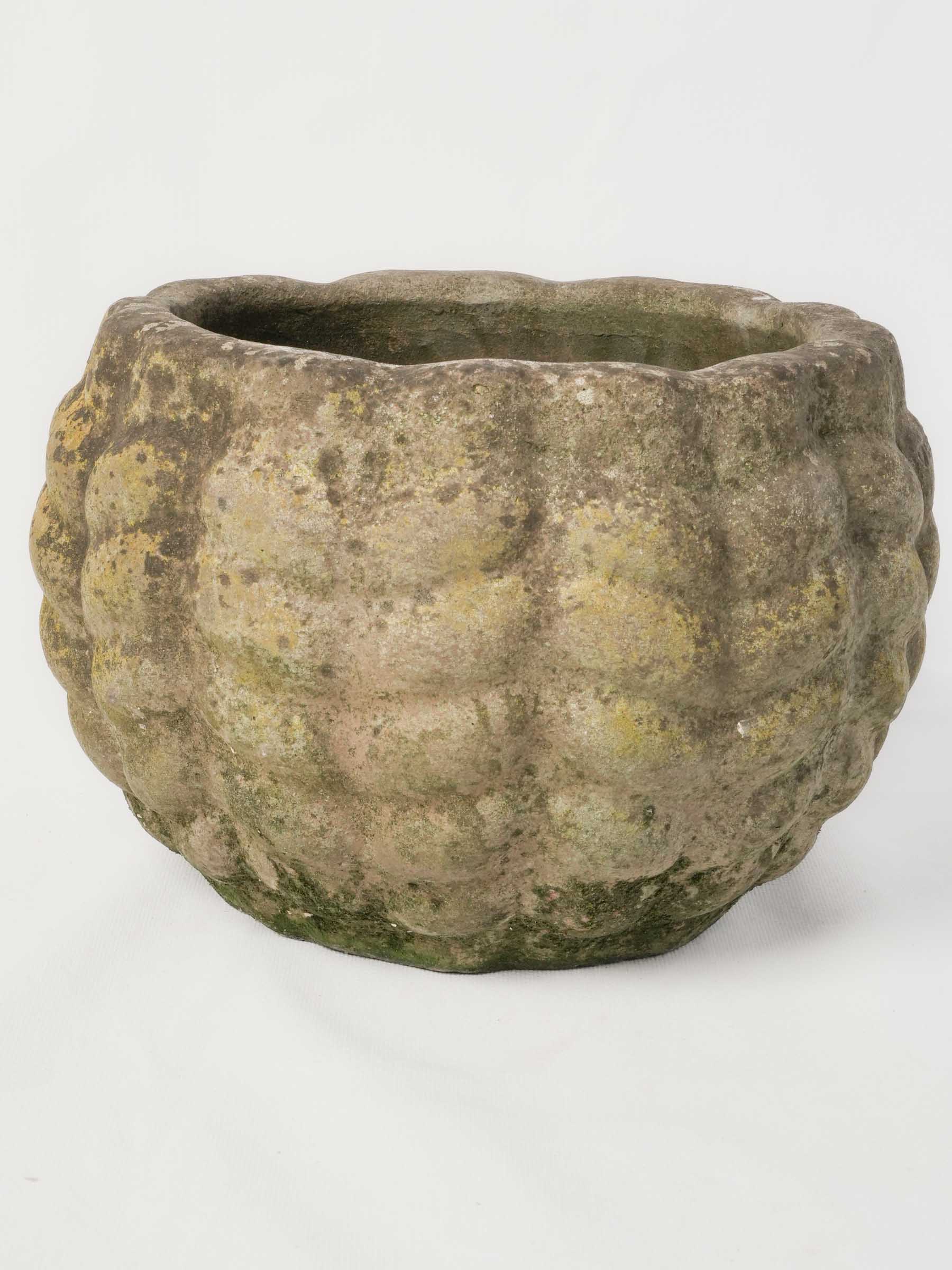 Vintage Lobed Concrete Planter w/ Naturally Weathered Patina - 9" x 13"